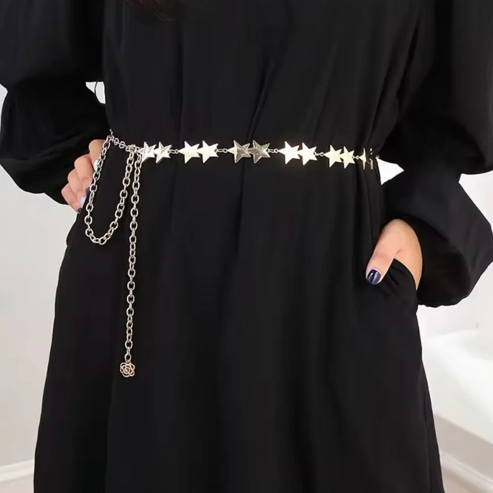 Silver Star Chain Belt for Women 41”